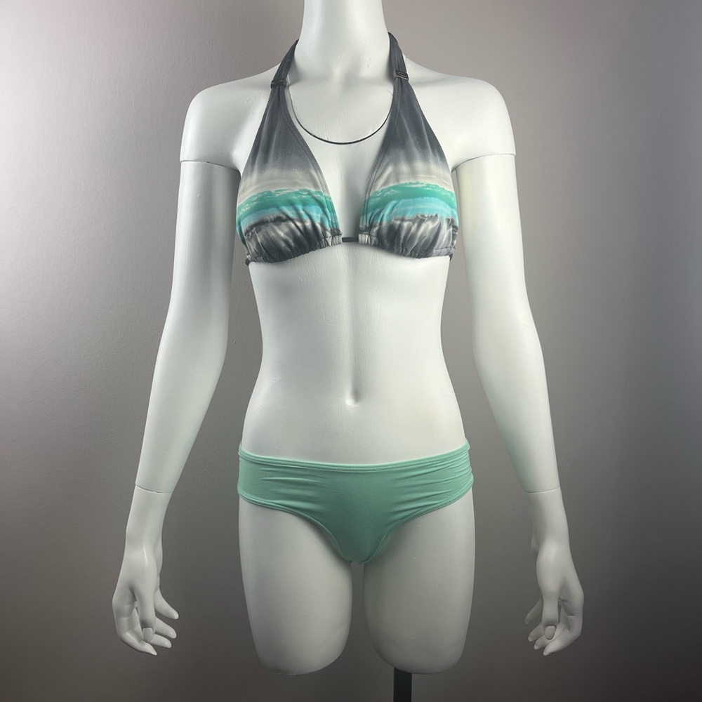 Billabong Green and Gray Bikini Set with Halter Bandeau